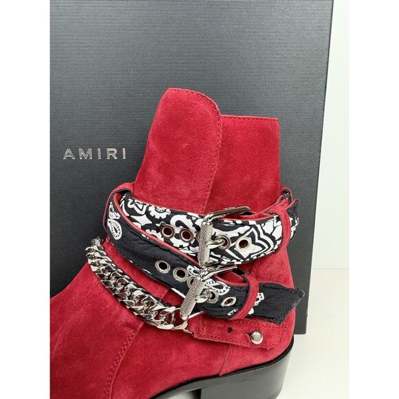 Size 7.5US - Amiri Chain Link Bandana Boots Merlot Red Suede❤️ NEW/RETAIL $1.4K!
